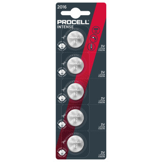 5 Piles Bouton CR2016 Lithium Intense 3V 85mAh Duracell Procell