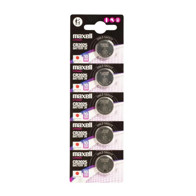 5 Piles Bouton CR2025 Lithium 3V 170mAh Maxell