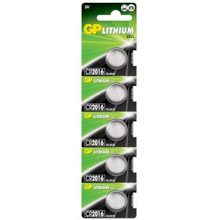 5 Piles Bouton CR2016 Lithium 3V 90mAh GP