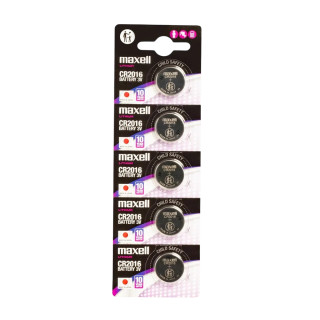 5 Piles Bouton CR2016 Lithium 3V 90mAh Maxell