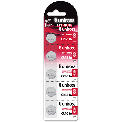 5 Piles Bouton CR1616 Lithium 3V 50mAh Uniross