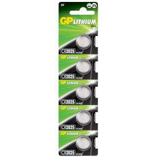 5 Piles Bouton CR2025 Lithium 3V 160mAh GP