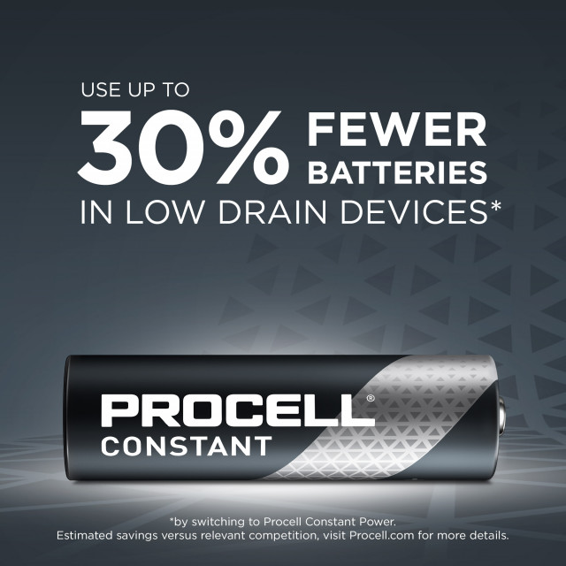 10 Piles Alcalines AA LR6 Constant 1.5V 3125mAh Duracell Procell