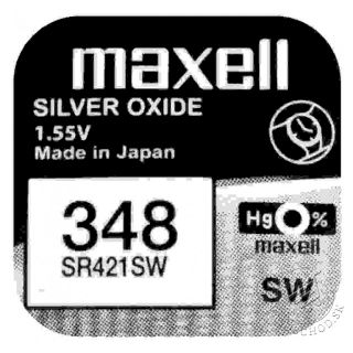 Pile SR421SW 348 Oxyde d'Argent 1.55V 12mAh Maxell