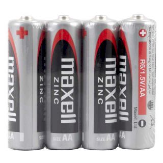 4 Piles AA R6 Salines Zinc Carbone Shrink 1.5V Maxell