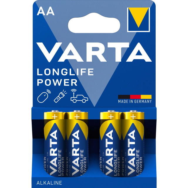 4 Piles LR6 AA Alcalines Longlife Power 1.5V 2970mAh VARTA