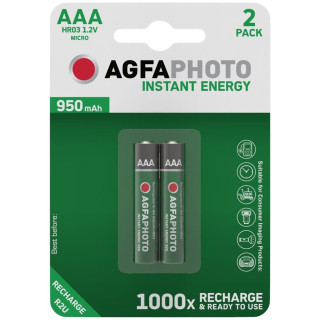 2 Piles AAA HR03 Rechargeables Instant Energy 950mAh Agfa