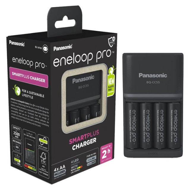 Chargeur BQ-CC55 SmartPlus Charger + 4 Piles AA NiMH 2500mAh ENELOOP