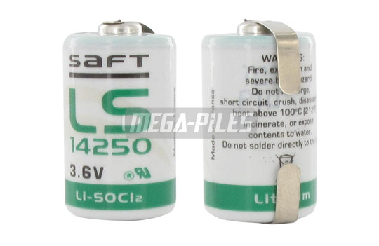 PILE LS14250CNR LITHIUM 3.6V 1200mAh 1/2LR6 à pattes à souder SAFT