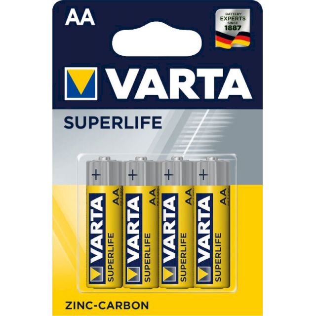 4 Piles Salines R6 AA Zinc Carbone Superlife 1.5V Varta