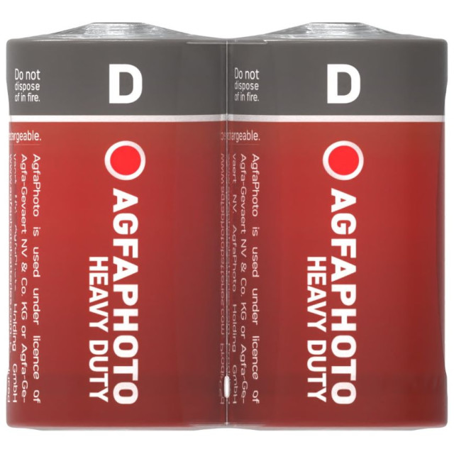 2 Piles D R20 Heavy Duty Shrink 1.5V 3600mAh Agfa