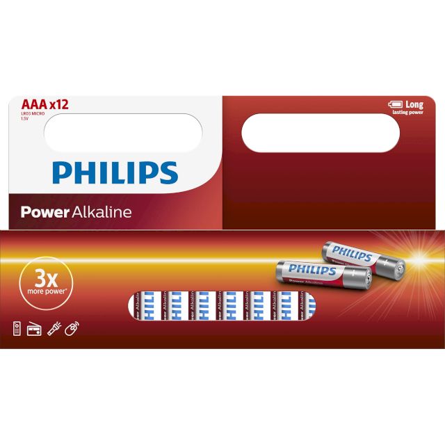 12 Piles LR03 AAA Power Alcaline 1.5V Philips