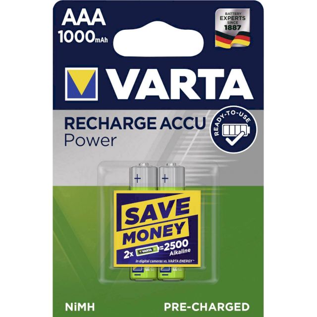 PILES RECHARGEABLES HR03 1.2V 1000mAh NiMH Recharge Accu Power BL2 VARTA