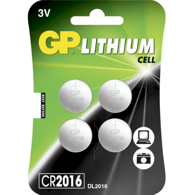 4 Piles Bouton CR2016 Lithium 3V 90mAh GP