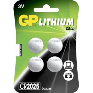 4 Piles Bouton CR2025 Lithium 3V 160mAh GP