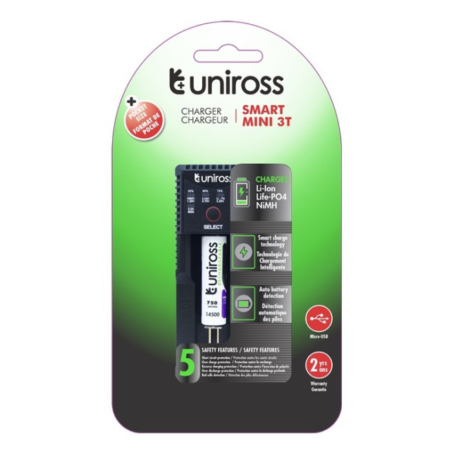 Chargeur de Piles Smart Mini 3T NiMH/NiCD/Li-Ion/LifePO4 UNIROSS