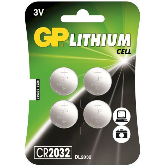 4 Piles Bouton CR2032 Lithium 3V 220mAh GP
