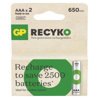 2 Piles Rechargeables AAA HR03 NiMH ReCyko 1.2V 650mAh GP