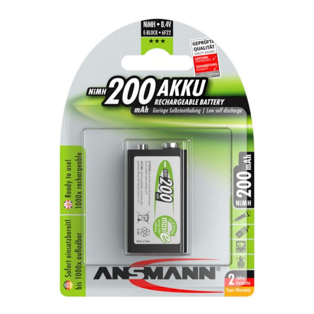 PILE RECHARGEABLE PRECHARGEE HR9V RC22 NiMH 8.4V 200mAh BL1 ANSMANN