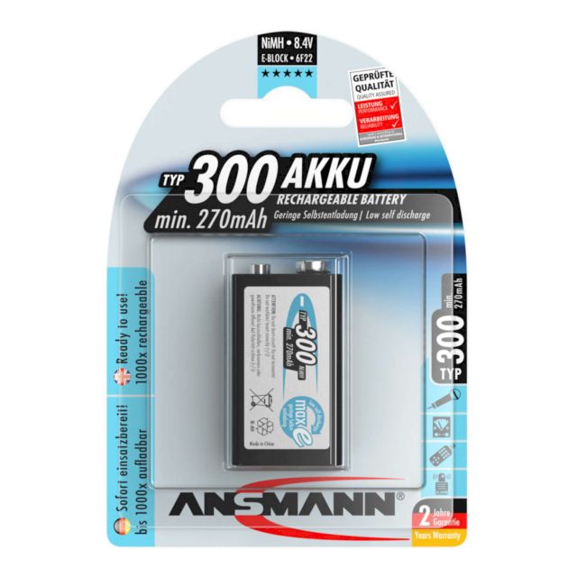 PILE RECHARGEABLE PRECHARGEE HR9V NiMH 8.4V 270mAh BL1 ANSMANN