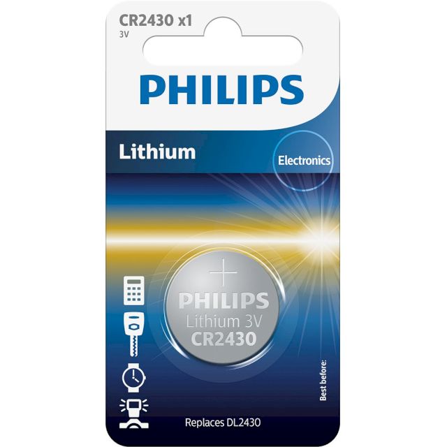 Pile Bouton CR2430 Lithium 3V 270mAh 3V Philips