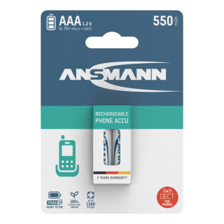 PILES RECHARGEABLES PRECHARGEES DECT NiMH AAA HR03 1.2V 550mAh BL2 ANSMANN