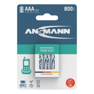 PILES RECHARGEABLES PRECHARGEES DECT NiMH AAA HR03 1.2V 800mAh x3 ANSMANN