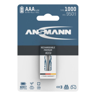 2 Piles Rechargeables AAA HR03 NiMH Préchargées 1.2V 1000mAh Ansmann