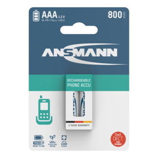 PILES RECHARGEABLES PRECHARGEES DECT NiMH AAA HR03 1.2V 800mAh BL2 ANSMANN