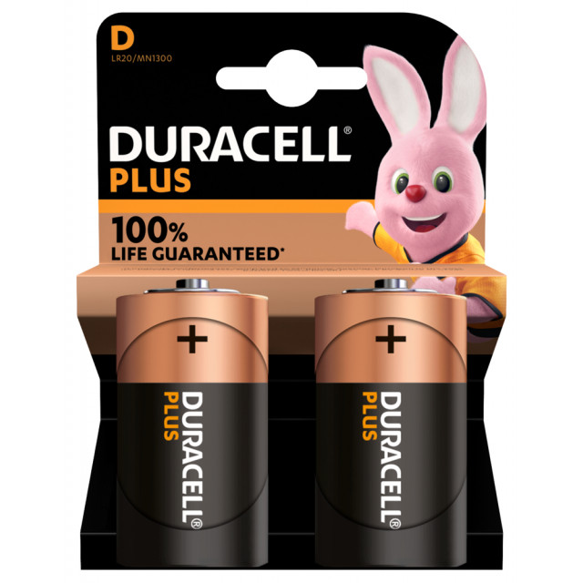 Piles LR20 D alcalines Plus BL2 DURACELL