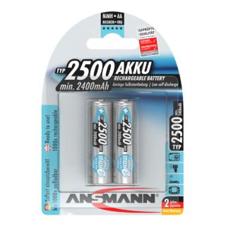 Piles rechargeables préchargées NiMH AA HR6 1.2V 2400mAh BL2 ANSMANN
