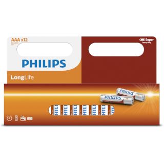 12 Piles Salines LR03 AAA Zinc Carbone Longlife 1.5V Philips