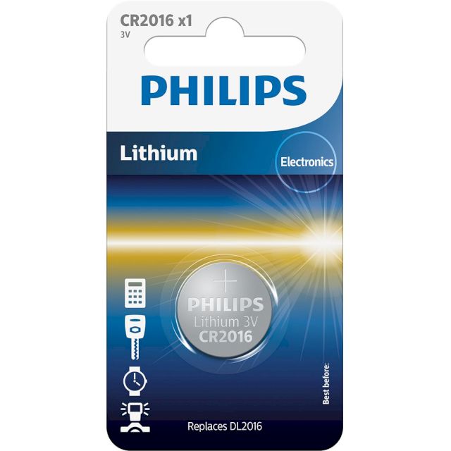 Pile Bouton CR2016 Lithium 3V 75mAh Philips