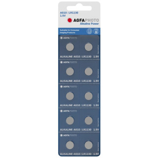 10 Piles Bouton AG10 LR1130 Alcaline Power 75mAh 1.5V AgfaPhoto