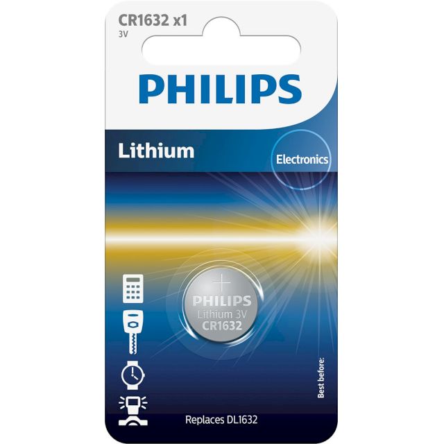 Pile Bouton CR1632 Lithium 3V 120mAh Philips
