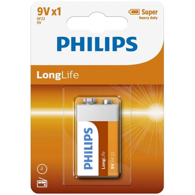 Pile Saline 9V 6F22 Zinc Carbone Longlife Philips