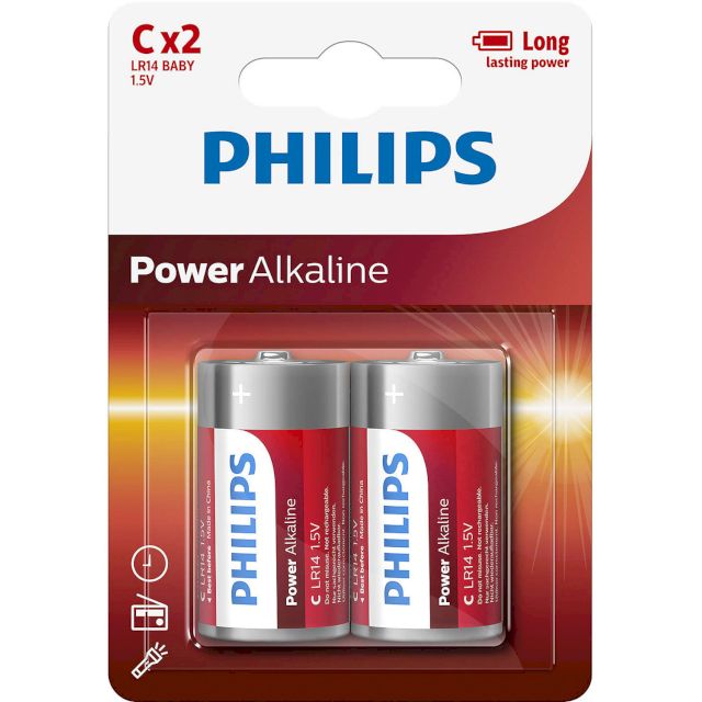 2 Piles LR14 C Power Alcaline 1.5V Philips