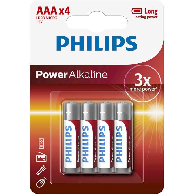 4 Piles LR03 AAA Power Alcaline 1.5V Philips
