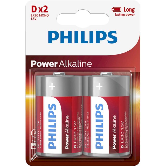 2 Piles D LR20 Power Alcaline 1.5V Philips