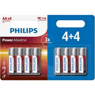 8 Piles LR6 AA Power Alcaline 1.5V Philips